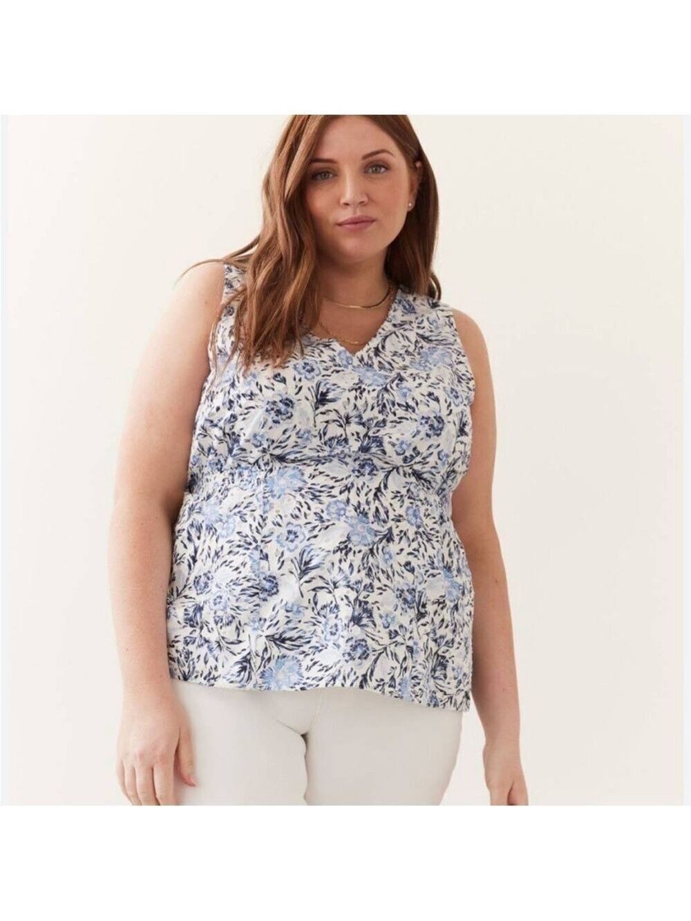 Penningtons Size X Cotton Sleeveless Blue Floral Blouse